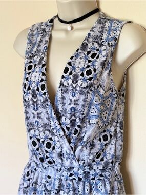 B Jewel Blue and Gray Marble Print romper